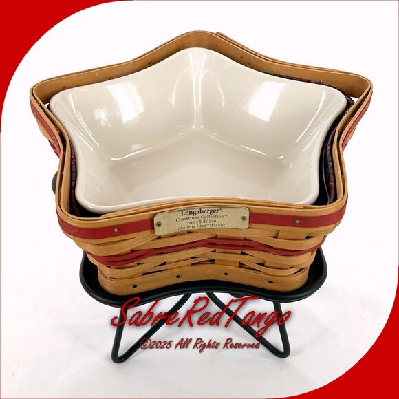 Longaberger 2001 Christmas Red Shining Star Basket Liner Protector Dish Stand - Picture 3 of 10